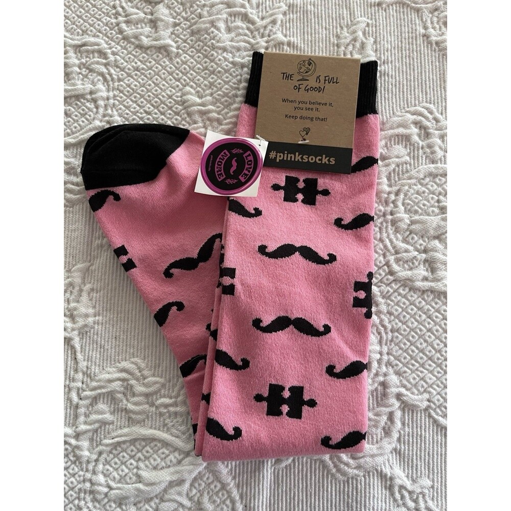 The Earth Is Full Of Good Pink Socks #PinkSocks Mustache And Puzzle Piece